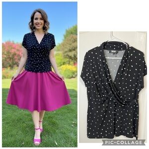 DKNY Black and White Polka Dot Wrap Top size XL